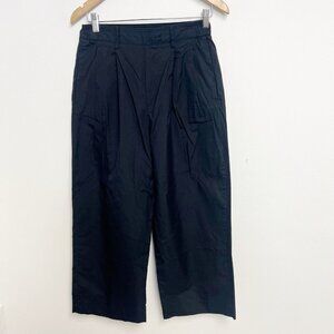 Vince Wide Leg Polished Cotton Pants in Black Sz Small - Pleated Crisp Tailored